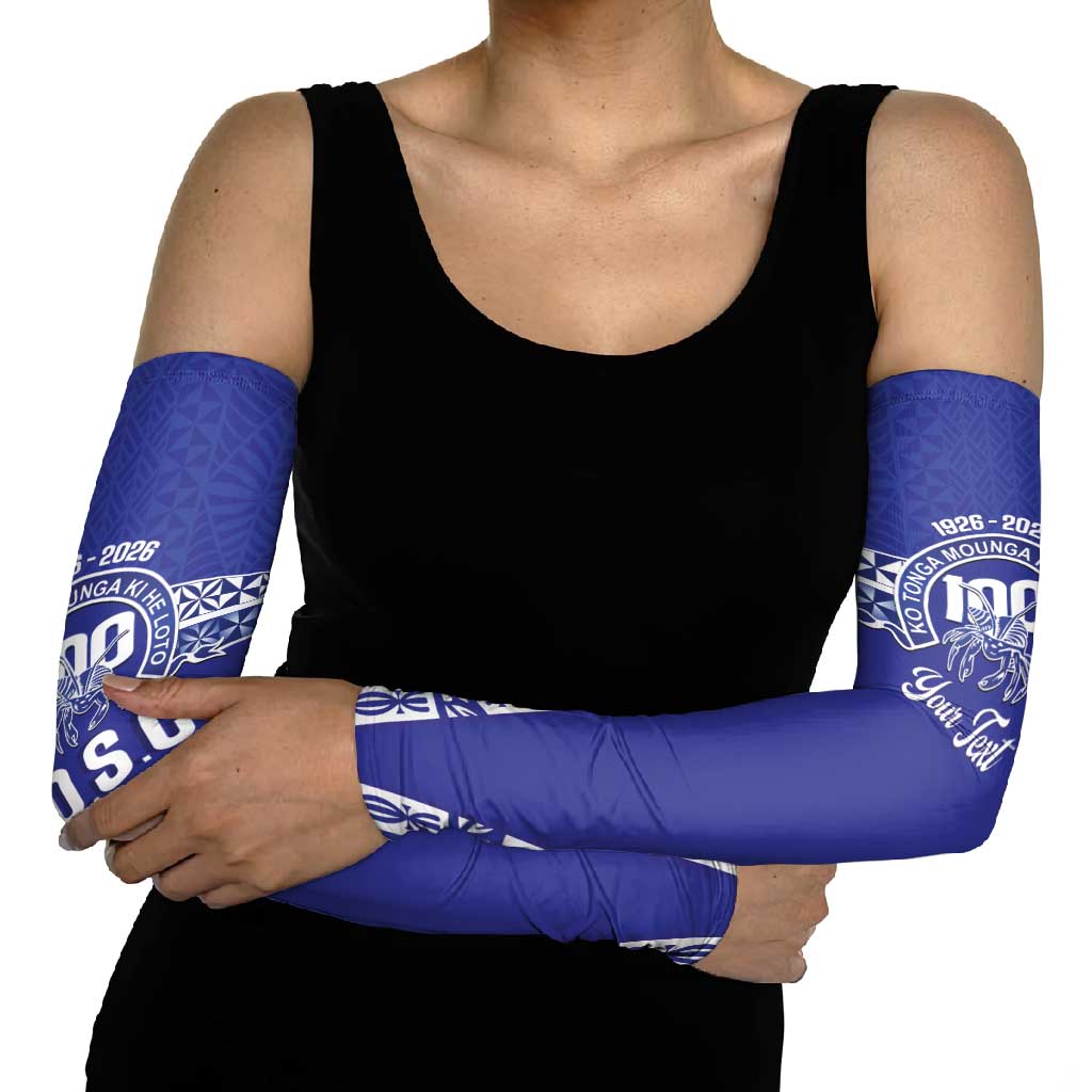 Personalised Queen Salote College Arm Sleeves Kolisi Fefine 100th Anniversary Kupesi Blue - Polynesian Pride