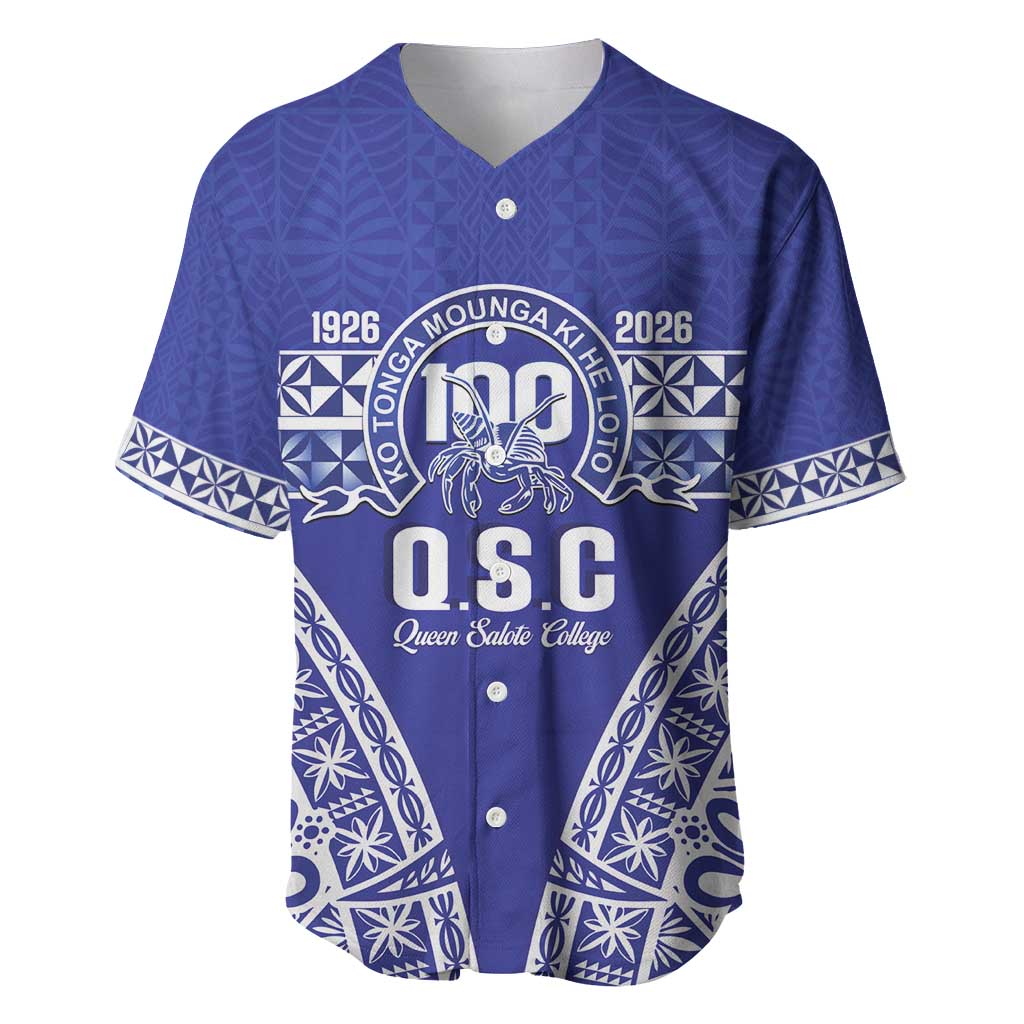 Personalised Queen Salote College Baseball Jersey Kolisi Fefine 100th Anniversary Kupesi Blue - Polynesian Pride