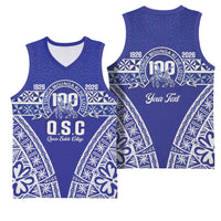 Personalised Queen Salote College Basketball Jersey Kolisi Fefine 100th Anniversary Kupesi Blue - Polynesian Pride