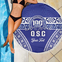 Personalised Queen Salote College Beach Blanket Kolisi Fefine 100th Anniversary Kupesi Blue - Polynesian Pride