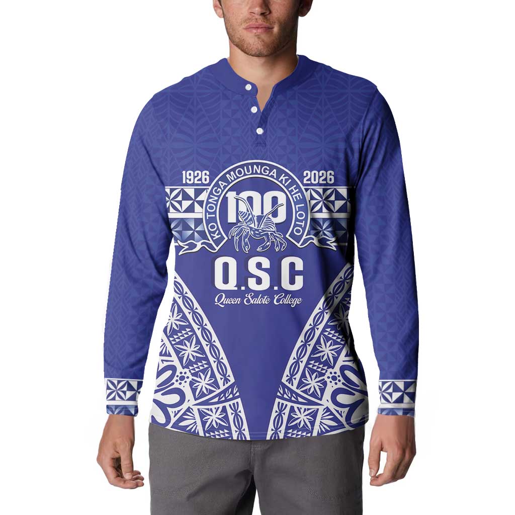 Personalised Queen Salote College Button Sweatshirt Kolisi Fefine 100th Anniversary Kupesi Blue - Polynesian Pride