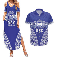 Personalised Queen Salote College Couples Matching Summer Maxi Dress and Hawaiian Shirt Kolisi Fefine 100th Anniversary Kupesi Blue - Polynesian Pride
