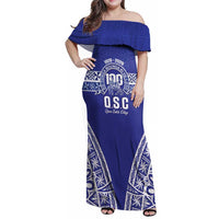 Personalised Queen Salote College Family Matching Off Shoulder Maxi Dress and Hawaiian Shirt Kolisi Fefine 100th Anniversary Kupesi Blue - Polynesian Pride