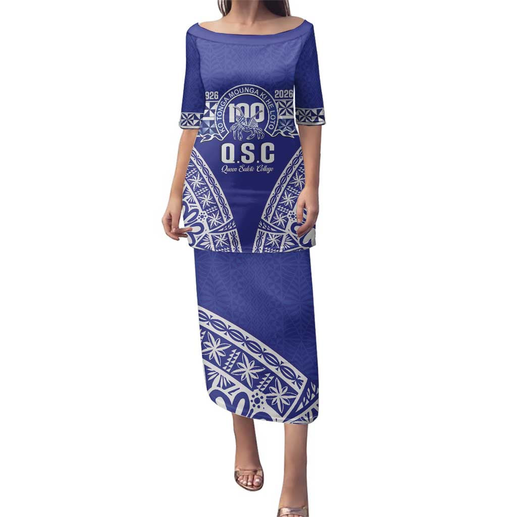 Personalised Queen Salote College Family Matching Puletasi and Hawaiian Shirt Kolisi Fefine 100th Anniversary Kupesi Blue - Polynesian Pride