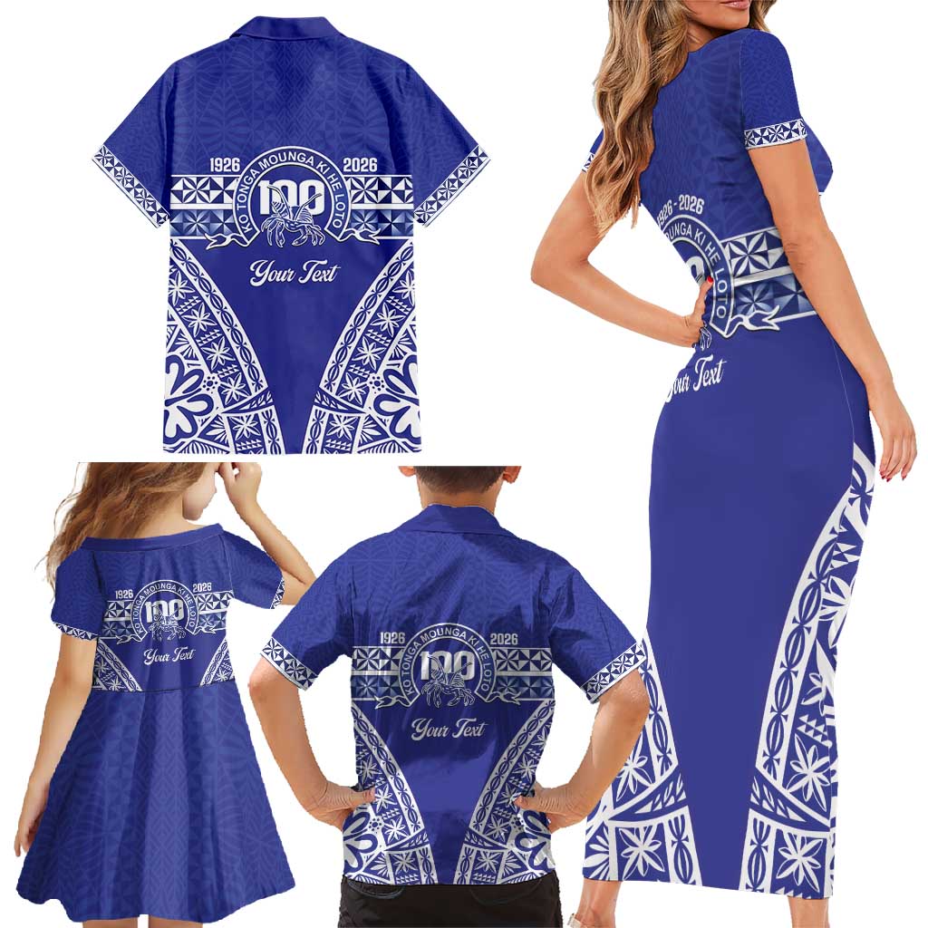 Personalised Queen Salote College Family Matching Short Sleeve Bodycon Dress and Hawaiian Shirt Kolisi Fefine 100th Anniversary Kupesi Blue - Polynesian Pride