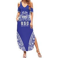Personalised Queen Salote College Family Matching Summer Maxi Dress and Hawaiian Shirt Kolisi Fefine 100th Anniversary Kupesi Blue - Polynesian Pride