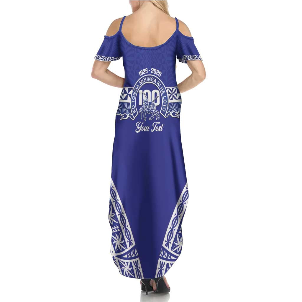 Personalised Queen Salote College Family Matching Summer Maxi Dress and Hawaiian Shirt Kolisi Fefine 100th Anniversary Kupesi Blue - Polynesian Pride