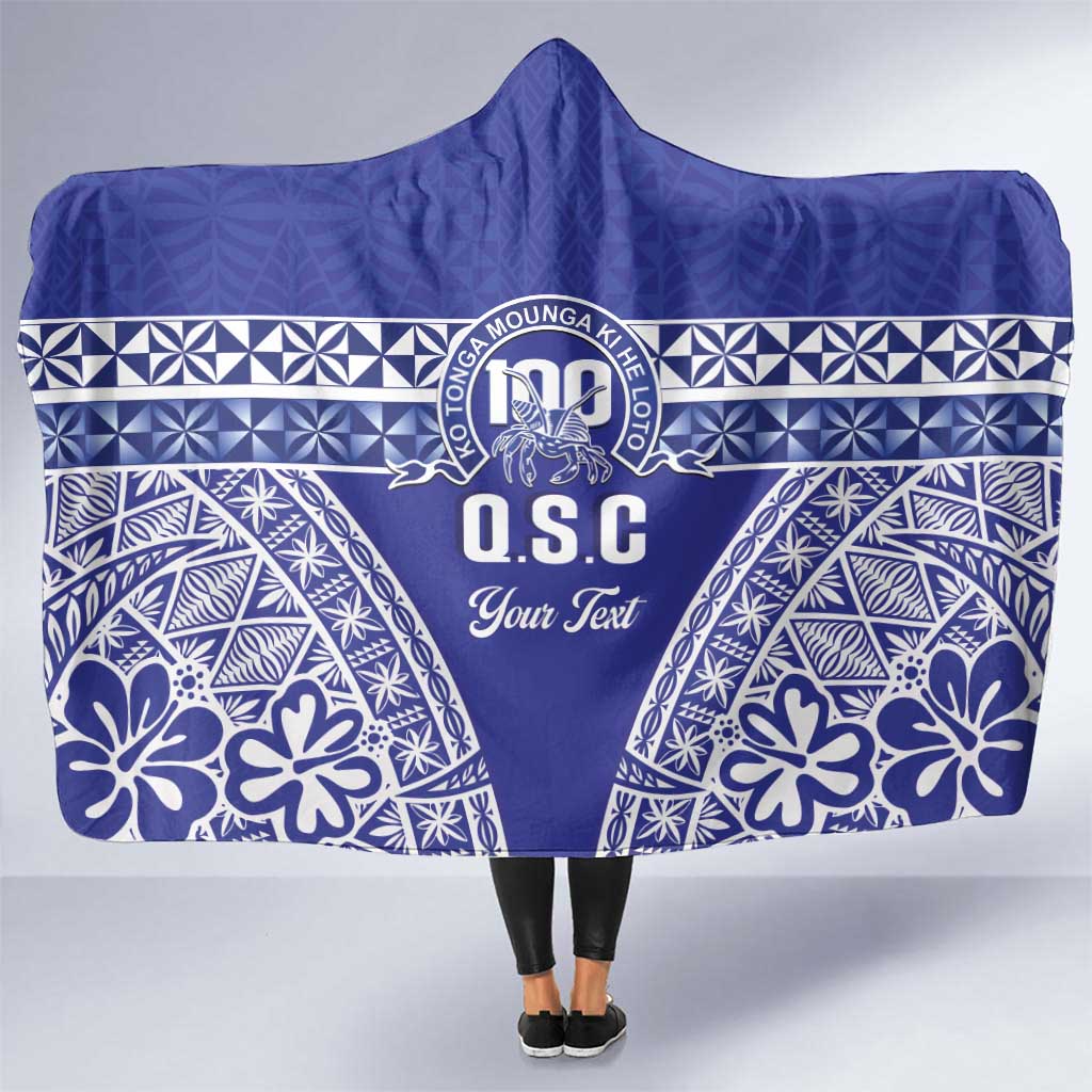 Personalised Queen Salote College Hooded Blanket Kolisi Fefine 100th Anniversary Kupesi Blue - Polynesian Pride
