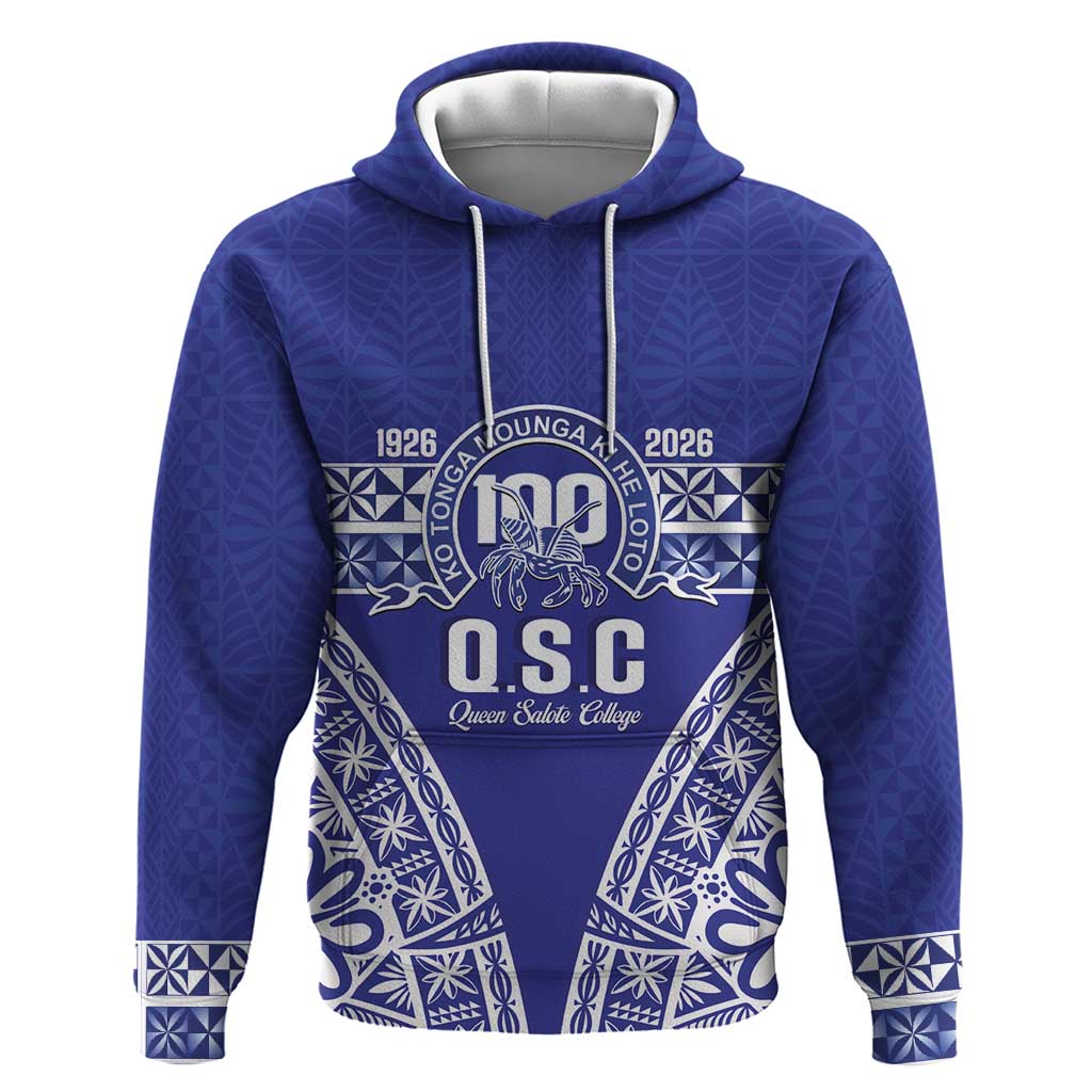 Personalised Queen Salote College Hoodie Kolisi Fefine 100th Anniversary Kupesi Blue - Polynesian Pride
