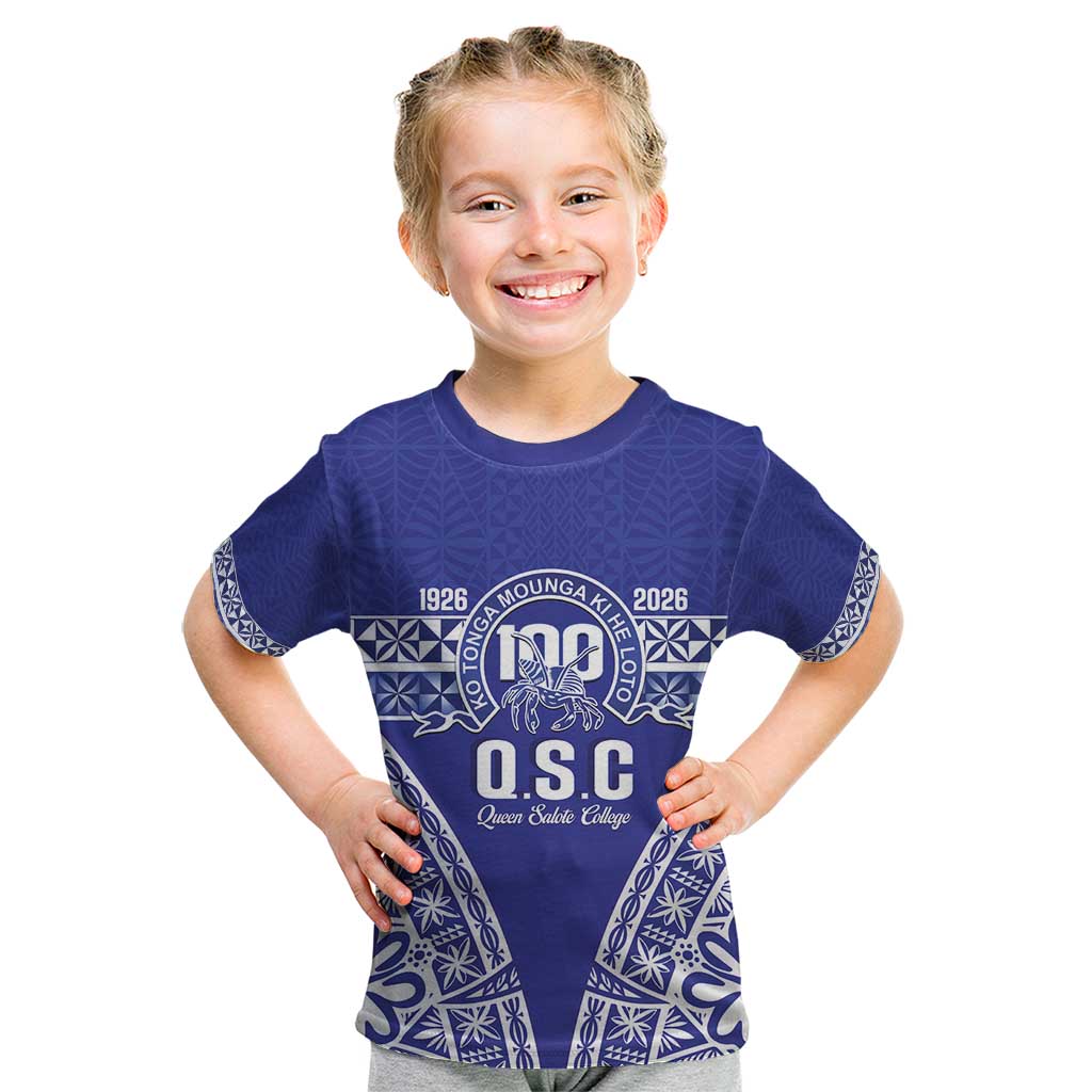 Personalised Queen Salote College Kid T Shirt Kolisi Fefine 100th Anniversary Kupesi Blue - Polynesian Pride