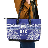 Personalised Queen Salote College Leather Tote Bag Kolisi Fefine 100th Anniversary Kupesi Blue - Polynesian Pride