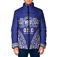 Personalised Queen Salote College Padded Jacket Kolisi Fefine 100th Anniversary Kupesi Blue - Polynesian Pride