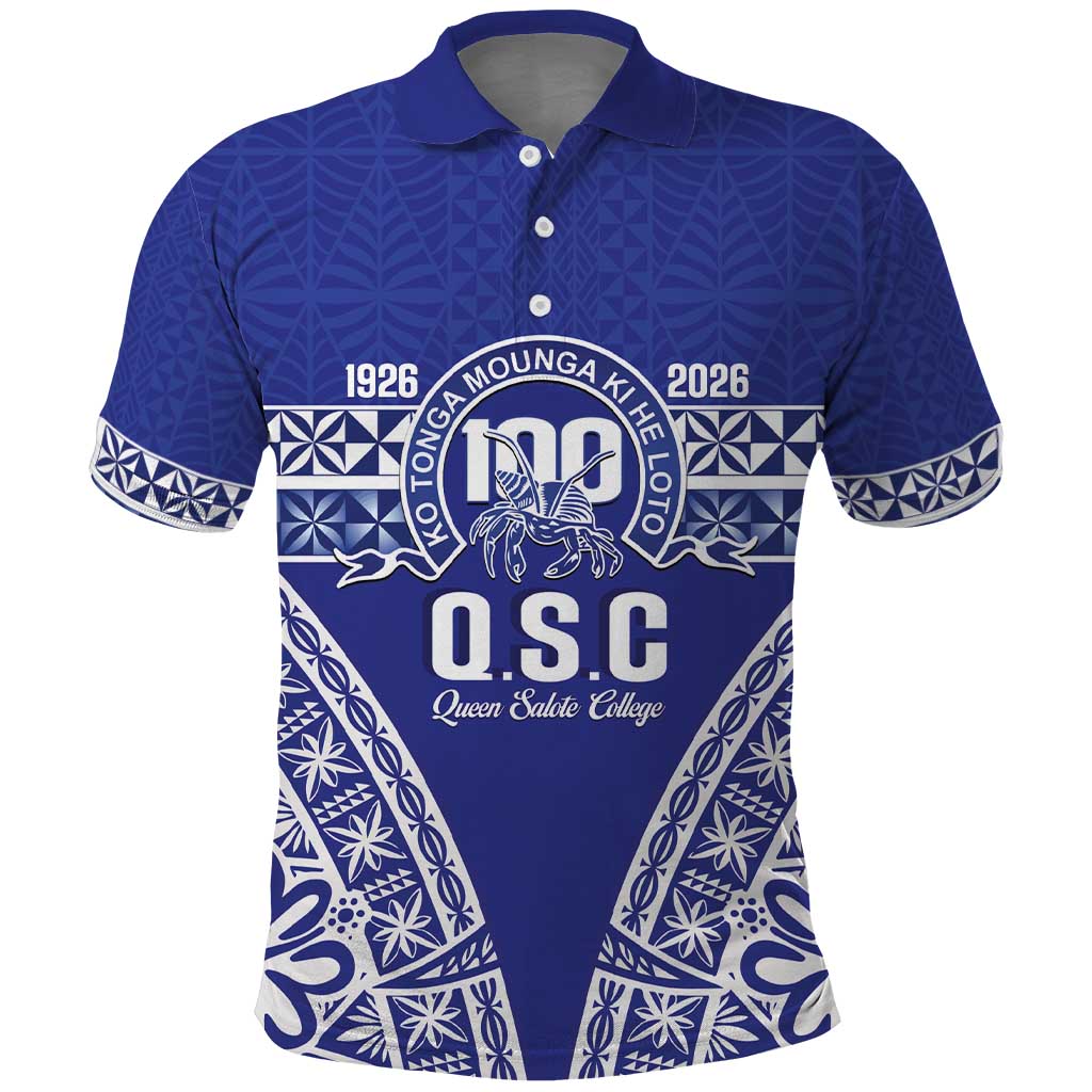 Personalised Queen Salote College Polo Shirt Kolisi Fefine 100th Anniversary Kupesi Blue - Polynesian Pride