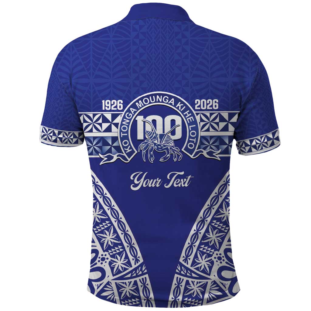 Personalised Queen Salote College Polo Shirt Kolisi Fefine 100th Anniversary Kupesi Blue - Polynesian Pride