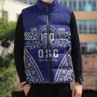 Personalised Queen Salote College Sleeveless Puffer Jacket Kolisi Fefine 100th Anniversary Kupesi Blue - Polynesian Pride