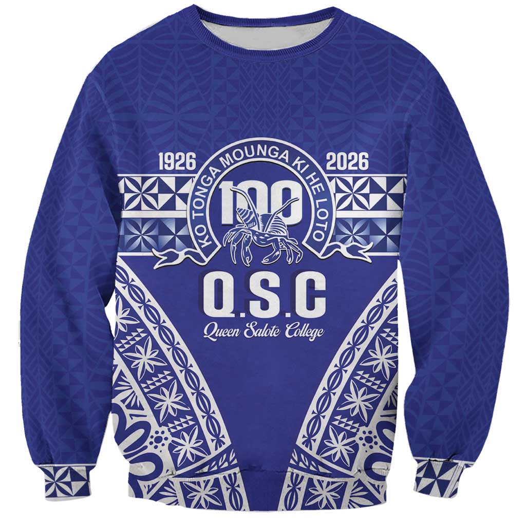 Personalised Queen Salote College Sweatshirt Kolisi Fefine 100th Anniversary Kupesi Blue - Polynesian Pride