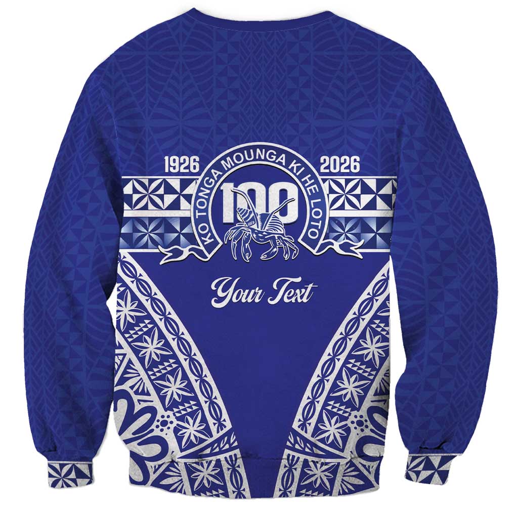 Personalised Queen Salote College Sweatshirt Kolisi Fefine 100th Anniversary Kupesi Blue - Polynesian Pride
