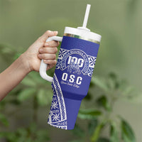Personalised Queen Salote College Tumbler With Handle Kolisi Fefine 100th Anniversary Kupesi Blue - Polynesian Pride