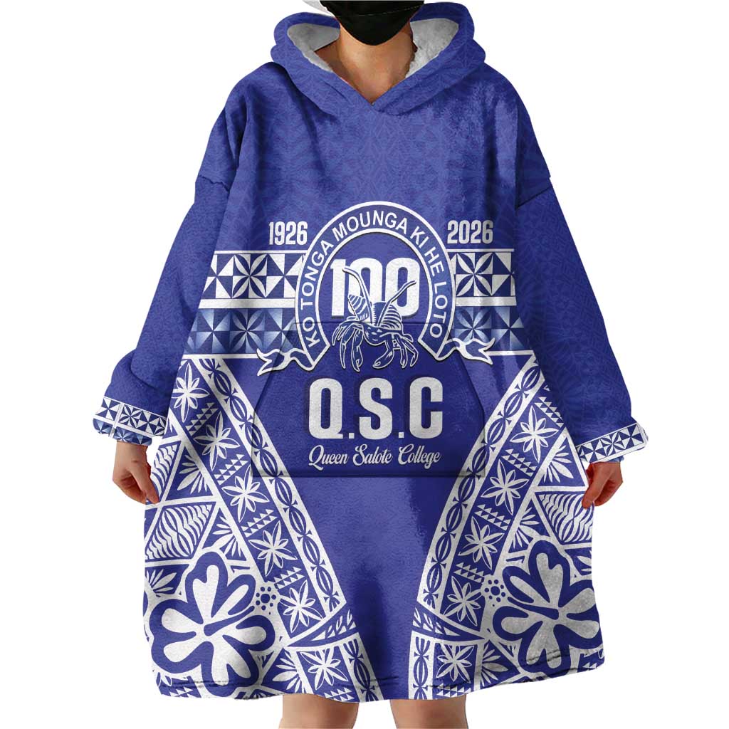 Personalised Queen Salote College Wearable Blanket Hoodie Kolisi Fefine 100th Anniversary Kupesi Blue - Polynesian Pride