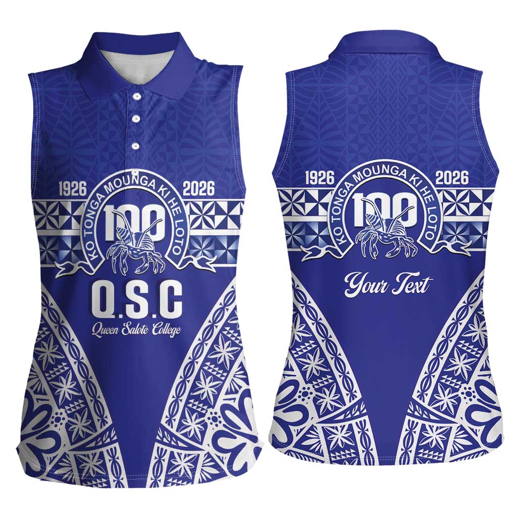 Personalised Queen Salote College Women Sleeveless Polo Shirt Kolisi Fefine 100th Anniversary Kupesi Blue - Polynesian Pride