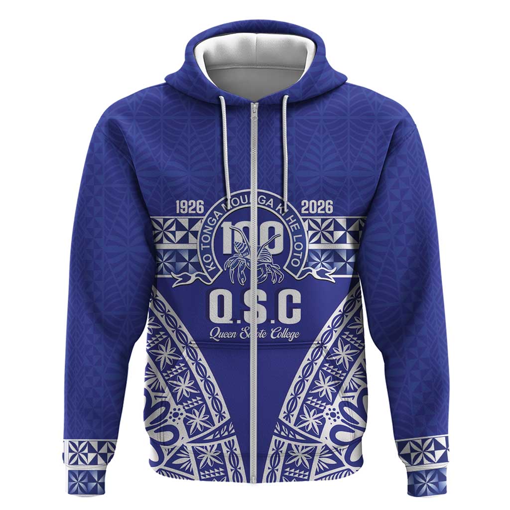 Personalised Queen Salote College Zip Hoodie Kolisi Fefine 100th Anniversary Kupesi Blue - Polynesian Pride