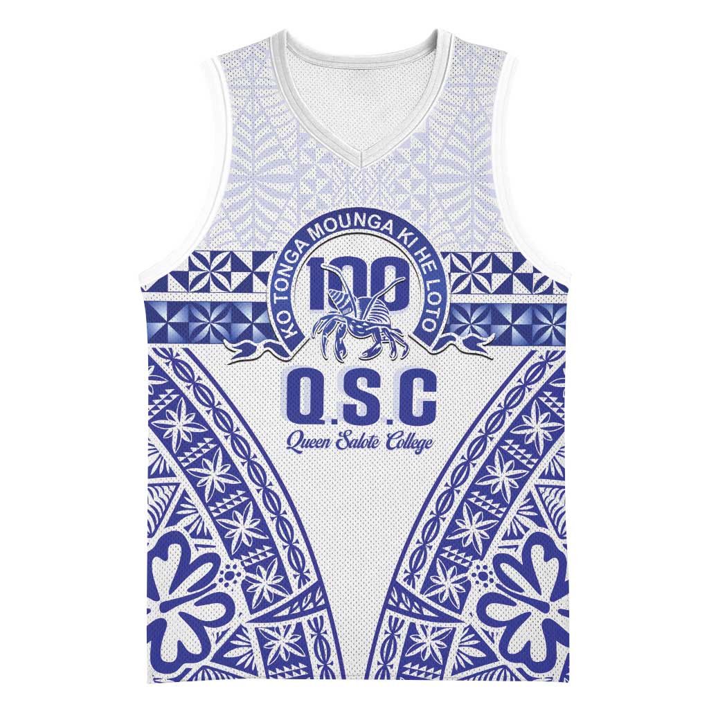 Personalised Queen Salote College Basketball Jersey Kolisi Fefine 100th Anniversary Kupesi White - Polynesian Pride