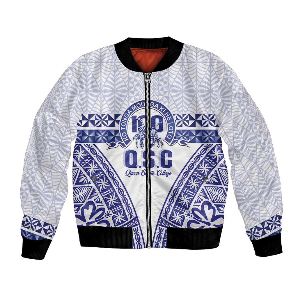 Personalised Queen Salote College Bomber Jacket Kolisi Fefine 100th Anniversary Kupesi White - Polynesian Pride