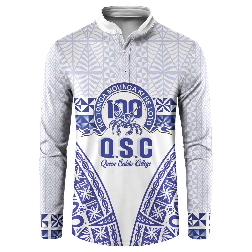 Personalised Queen Salote College Button Sweatshirt Kolisi Fefine 100th Anniversary Kupesi White - Polynesian Pride