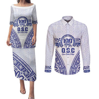 Personalised Queen Salote College Couples Matching Puletasi and Long Sleeve Button Shirt Kolisi Fefine 100th Anniversary Kupesi White - Polynesian Pride