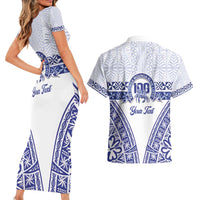 Personalised Queen Salote College Couples Matching Short Sleeve Bodycon Dress and Hawaiian Shirt Kolisi Fefine 100th Anniversary Kupesi White - Polynesian Pride