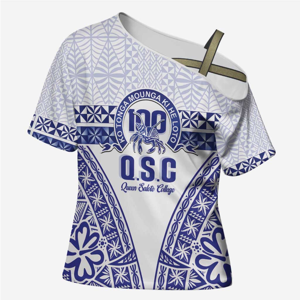 Personalised Queen Salote College Cross Shoulder Shirt Kolisi Fefine 100th Anniversary Kupesi White - Polynesian Pride