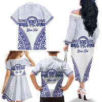 Personalised Queen Salote College Family Matching Off The Shoulder Long Sleeve Dress and Hawaiian Shirt Kolisi Fefine 100th Anniversary Kupesi White - Polynesian Pride