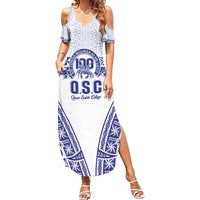 Personalised Queen Salote College Family Matching Summer Maxi Dress and Hawaiian Shirt Kolisi Fefine 100th Anniversary Kupesi White - Polynesian Pride