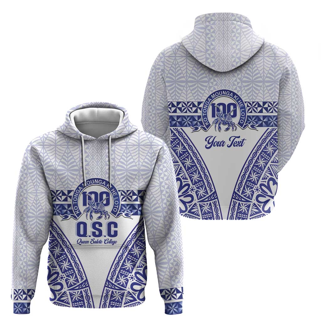 Personalised Queen Salote College Hoodie Kolisi Fefine 100th Anniversary Kupesi White - Polynesian Pride