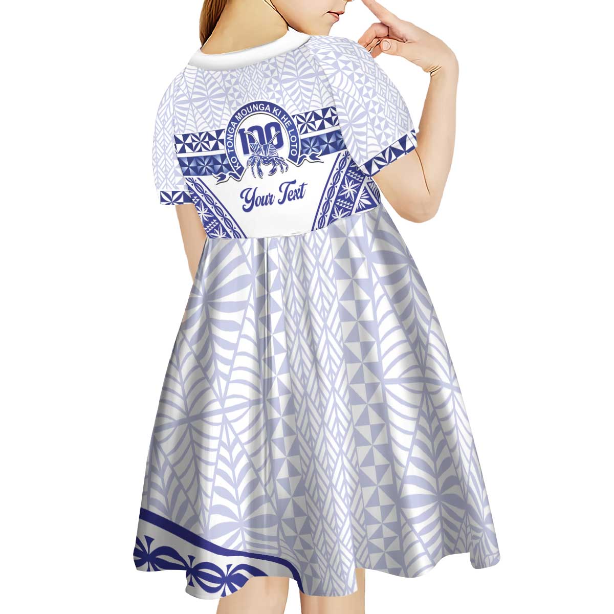 Personalised Queen Salote College Kid Short Sleeve Dress Kolisi Fefine 100th Anniversary Kupesi White - Polynesian Pride