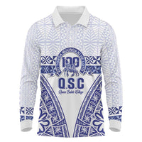 Personalised Queen Salote College Long Sleeve Polo Shirt Kolisi Fefine 100th Anniversary Kupesi White - Polynesian Pride