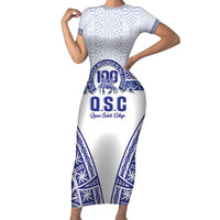 Personalised Queen Salote College Short Sleeve Bodycon Dress Kolisi Fefine 100th Anniversary Kupesi White - Polynesian Pride