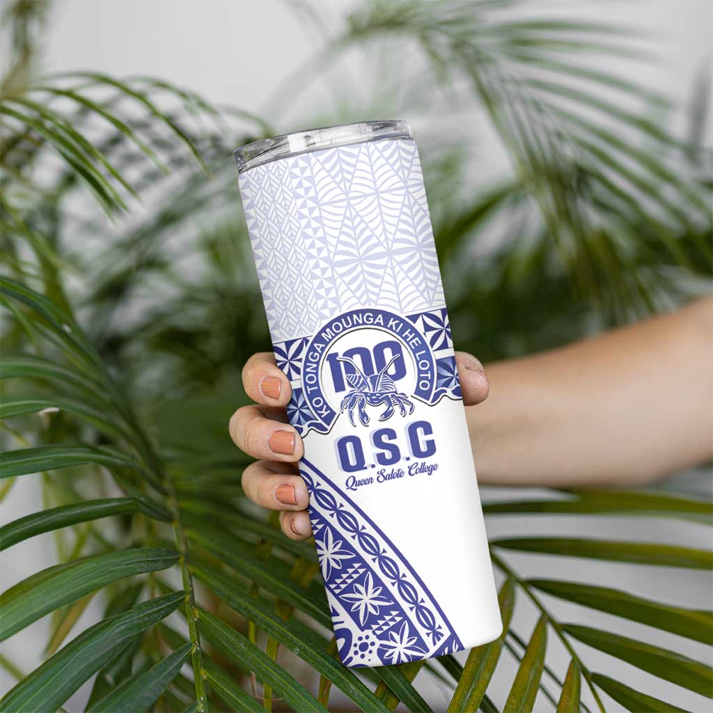 Personalised Queen Salote College Skinny Tumbler Kolisi Fefine 100th Anniversary Kupesi White - Polynesian Pride