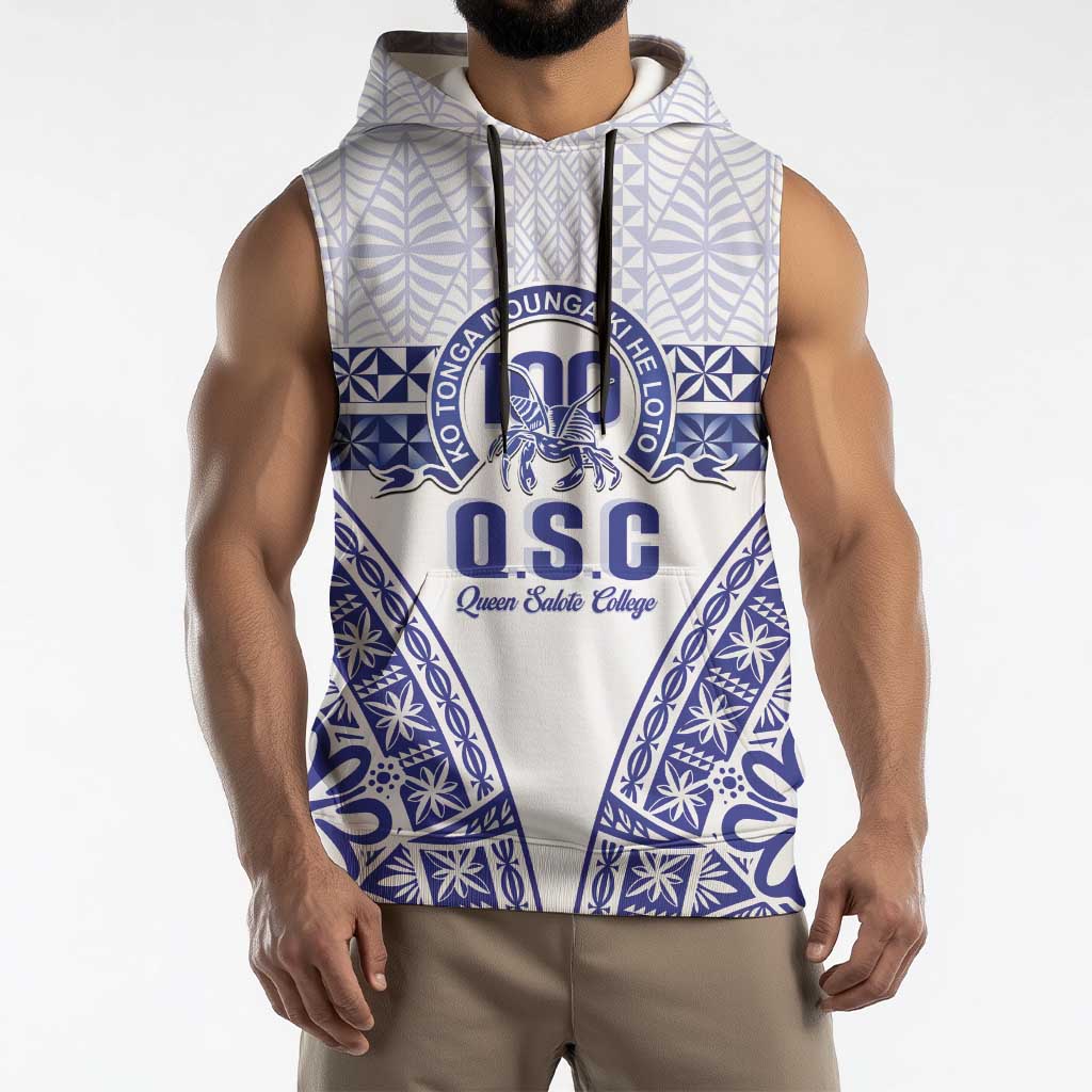 Personalised Queen Salote College Sleeveless Hoodie Kolisi Fefine 100th Anniversary Kupesi White - Polynesian Pride