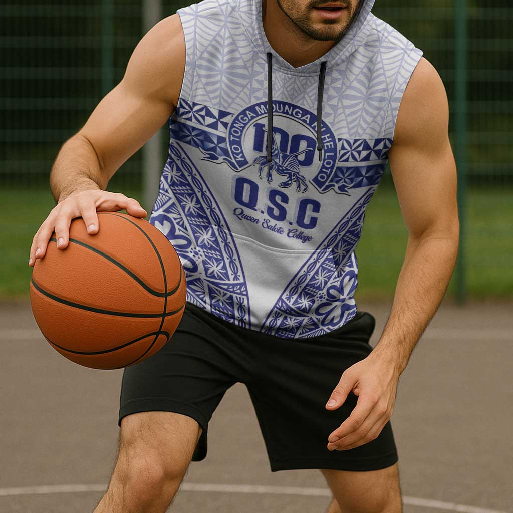 Personalised Queen Salote College Sleeveless Hoodie Kolisi Fefine 100th Anniversary Kupesi White - Polynesian Pride
