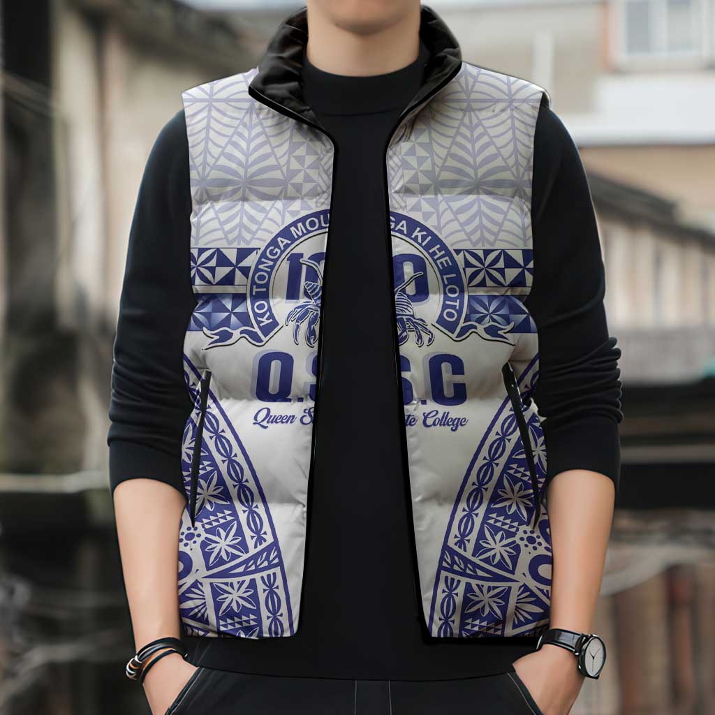 Personalised Queen Salote College Sleeveless Puffer Jacket Kolisi Fefine 100th Anniversary Kupesi White - Polynesian Pride