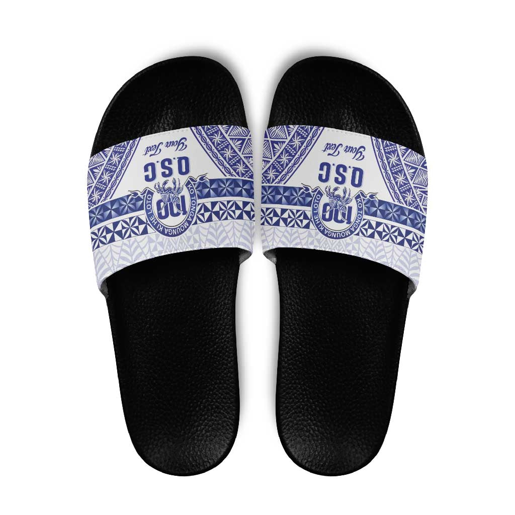 Personalised Queen Salote College Slide Sandals Kolisi Fefine 100th Anniversary Kupesi White - Polynesian Pride