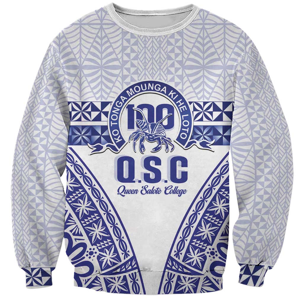 Personalised Queen Salote College Sweatshirt Kolisi Fefine 100th Anniversary Kupesi White - Polynesian Pride