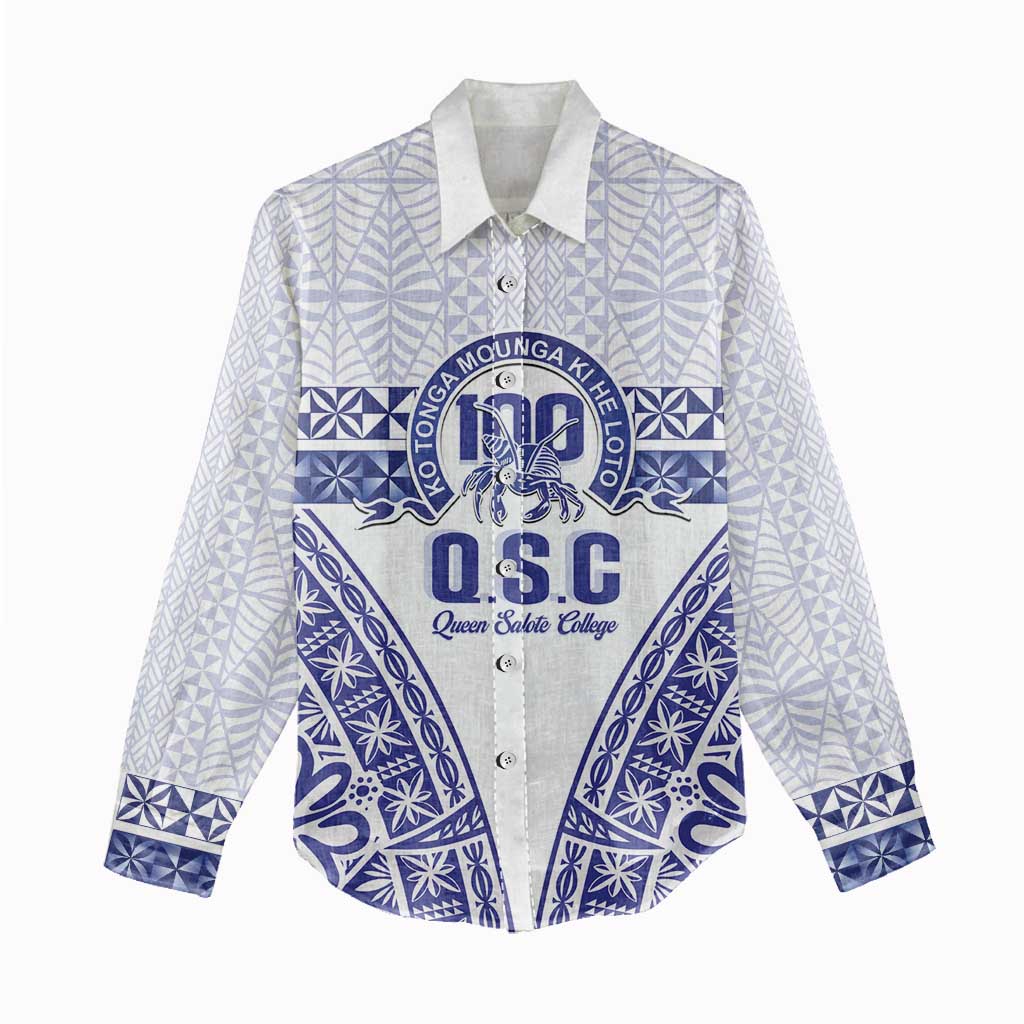 Personalised Queen Salote College Women Casual Shirt Kolisi Fefine 100th Anniversary Kupesi White - Polynesian Pride