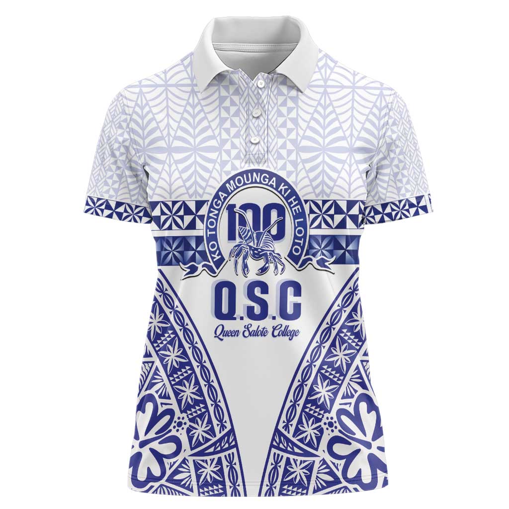 Personalised Queen Salote College Women Polo Shirt Kolisi Fefine 100th Anniversary Kupesi White - Polynesian Pride