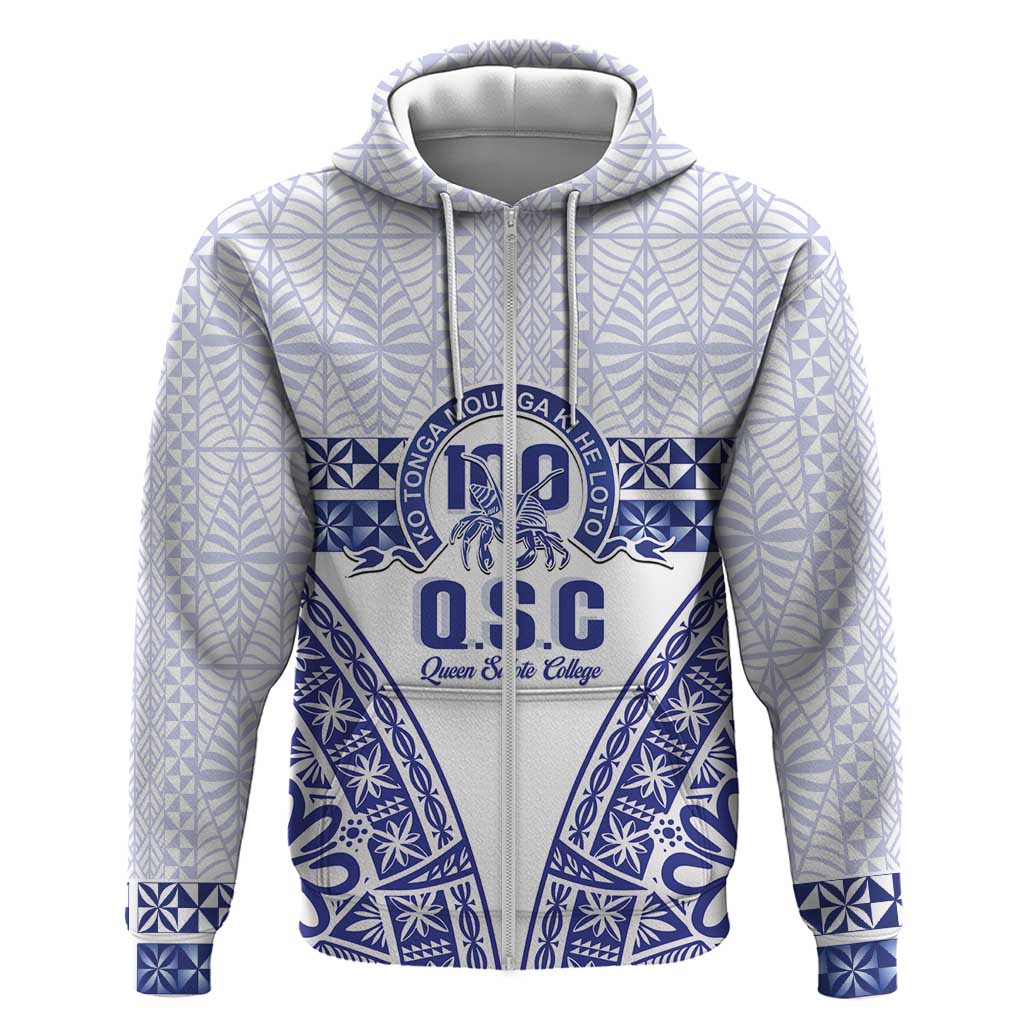 Personalised Queen Salote College Zip Hoodie Kolisi Fefine 100th Anniversary Kupesi White - Polynesian Pride