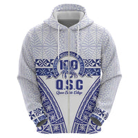 Personalised Queen Salote College Zip Hoodie Kolisi Fefine 100th Anniversary Kupesi White - Polynesian Pride