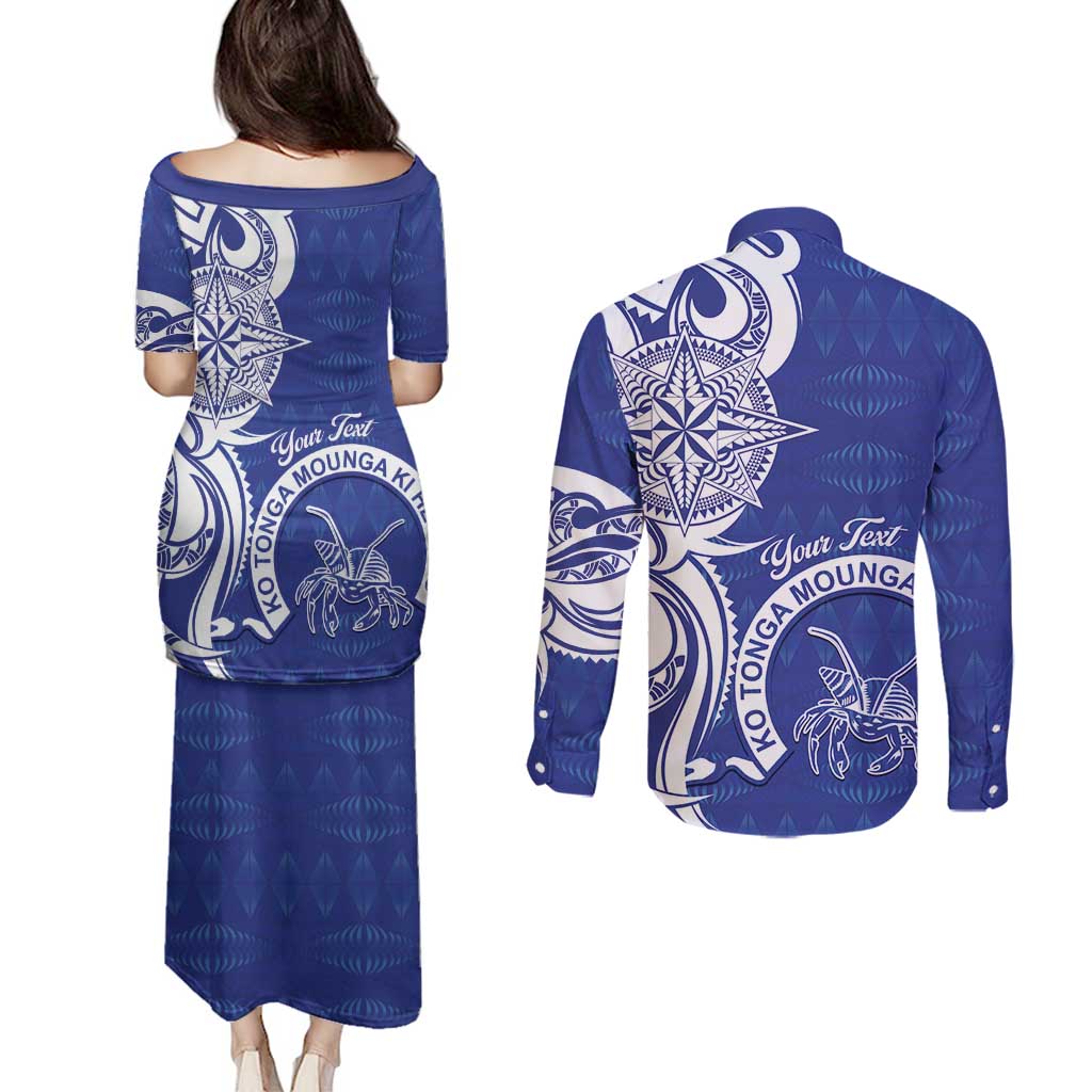 Personalised Queen Salote College Couples Matching Puletasi and Long Sleeve Button Shirt QSC Est 1926 Ngatu Pattern - Polynesian Pride