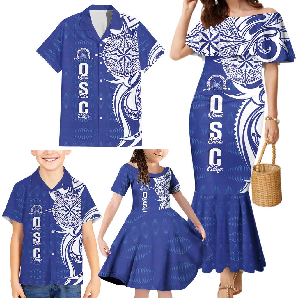 Personalised Queen Salote College Family Matching Mermaid Dress and Hawaiian Shirt QSC Est 1926 Ngatu Pattern - Polynesian Pride