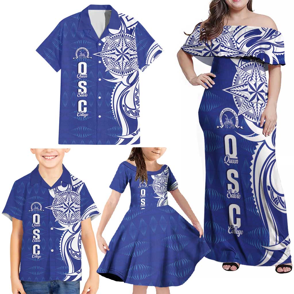 Personalised Queen Salote College Family Matching Off Shoulder Maxi Dress and Hawaiian Shirt QSC Est 1926 Ngatu Pattern - Polynesian Pride